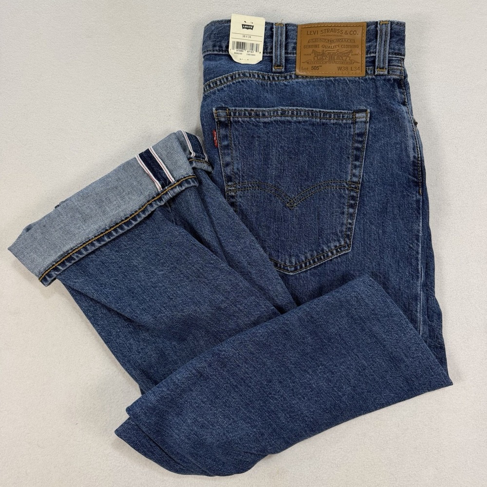 NWT Levi's Premium 505 Regular Fit 38x34 Selvedge Jeans Blue 100% Cotton RT$128
